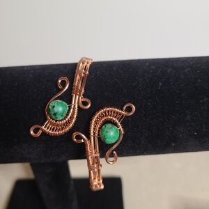 Copper Bracelet with Green Stone Accents Artisan Made
